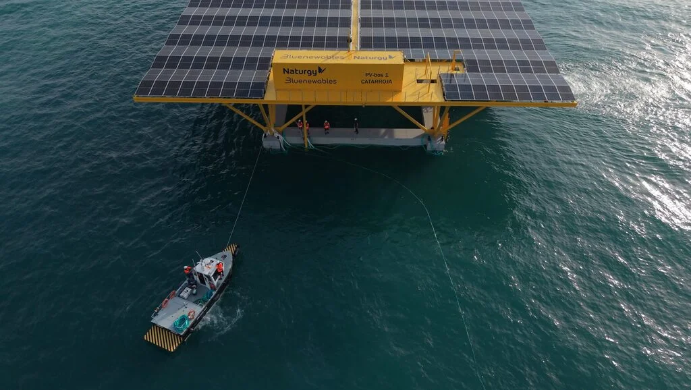 Offshore solar platform on open water