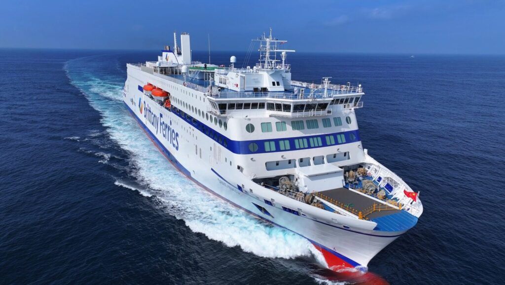 Brittany Ferries' brand-new hybrid ferry hoists French flag