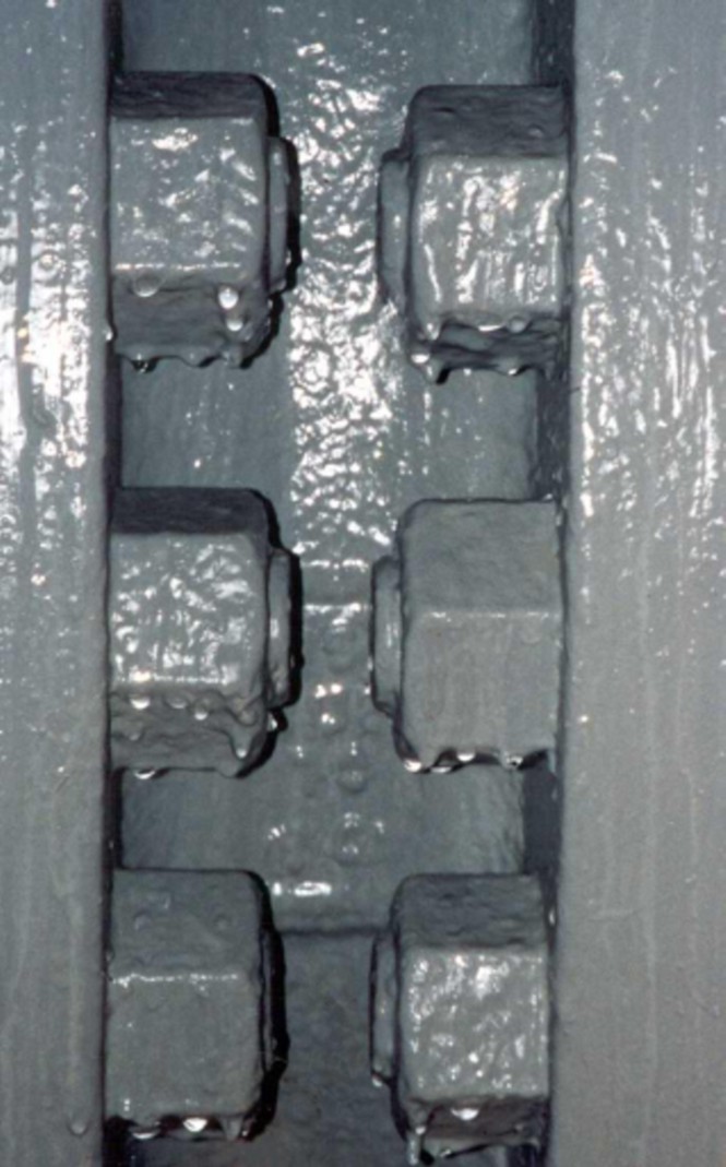 Coated Petronas Twin Towers gas line jointing flanges suffering from corrosion due to failure of the original coating.