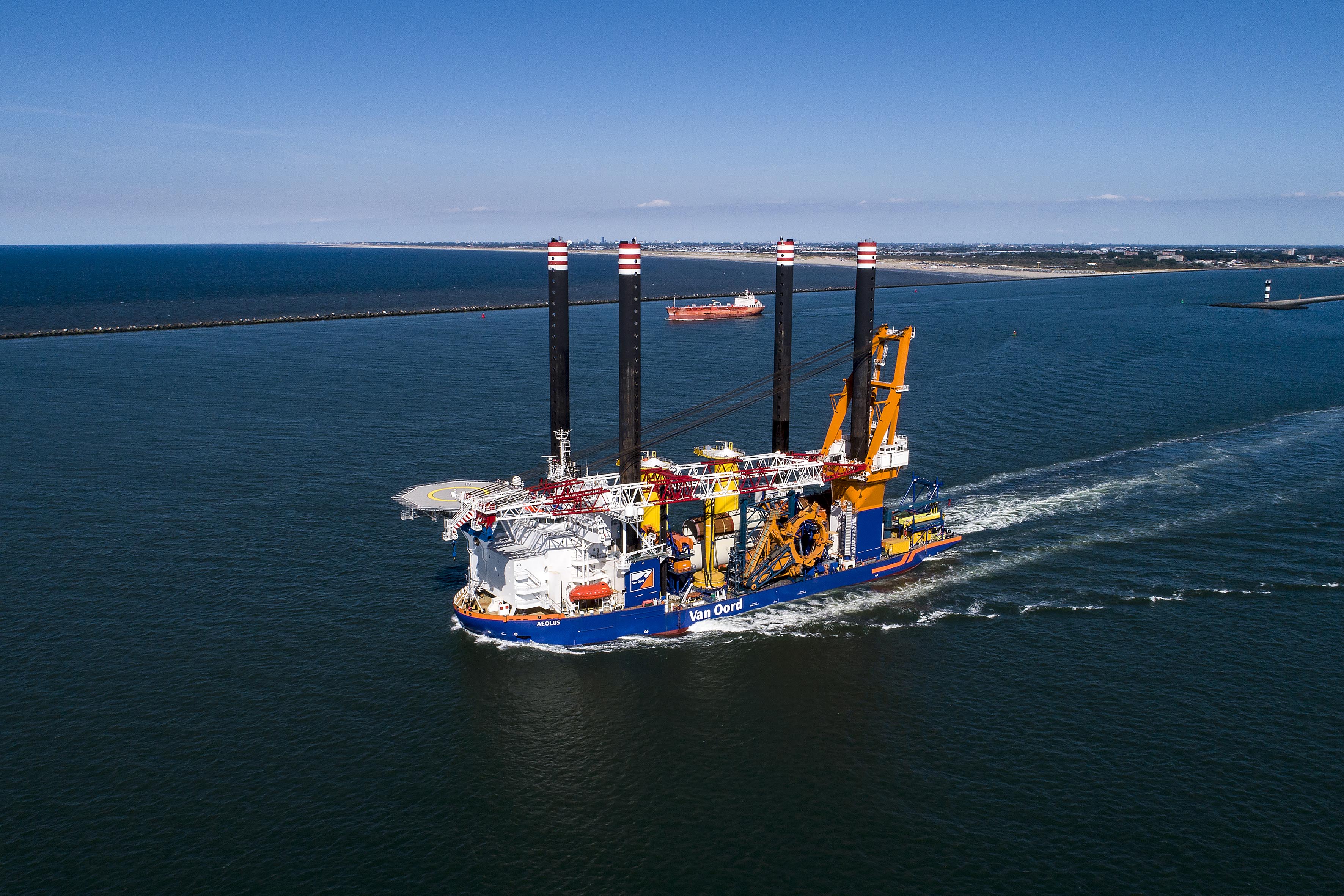 Installation vessel Aeolus at sea, aerial photo