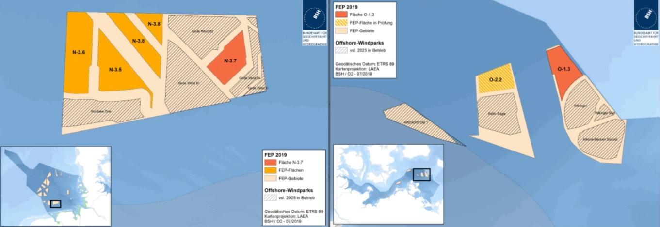 Location of the new wind areas in the North and Baltic Seas