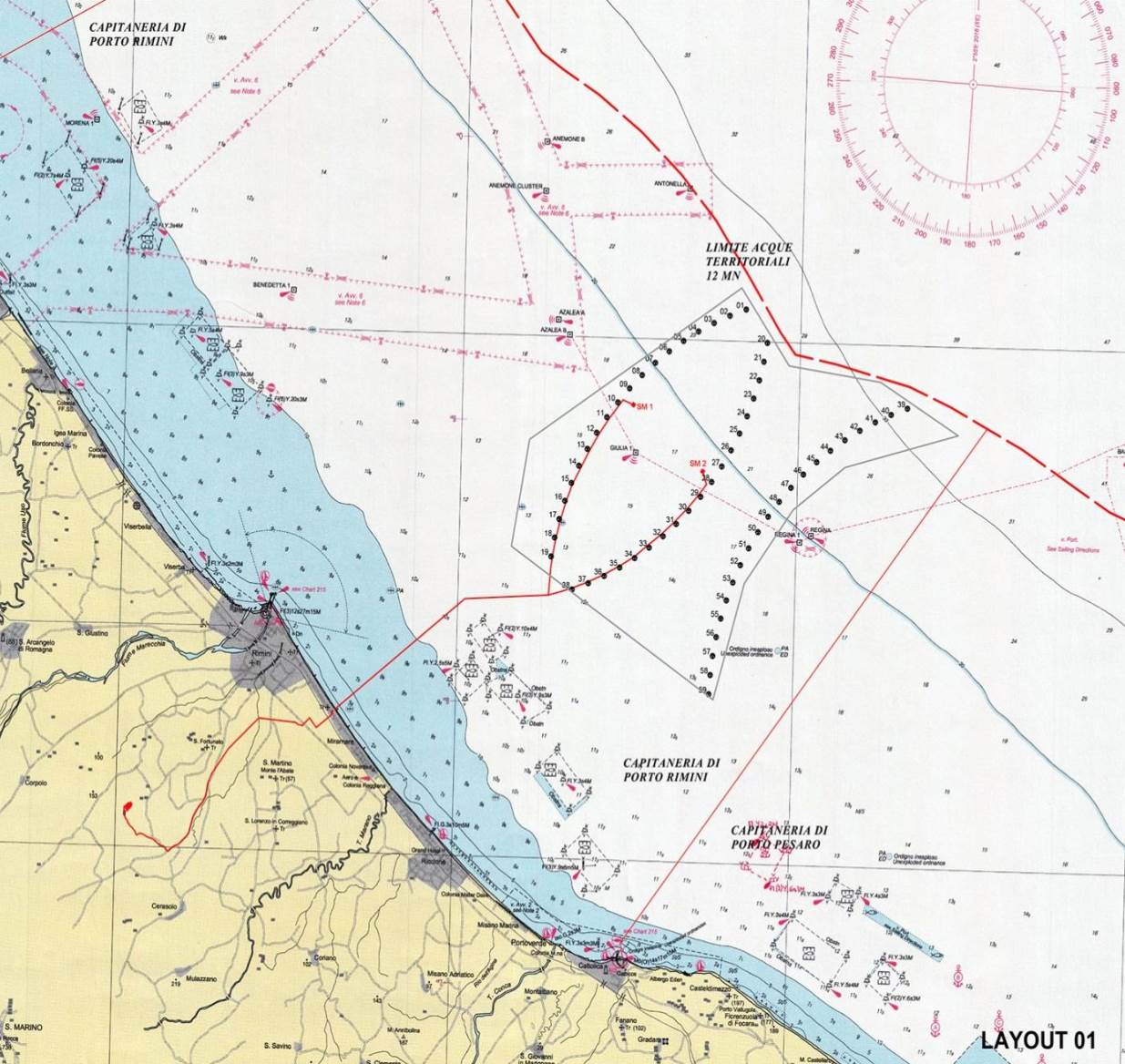 A map showing the locations of all the offshore wind farm's infrastructure
