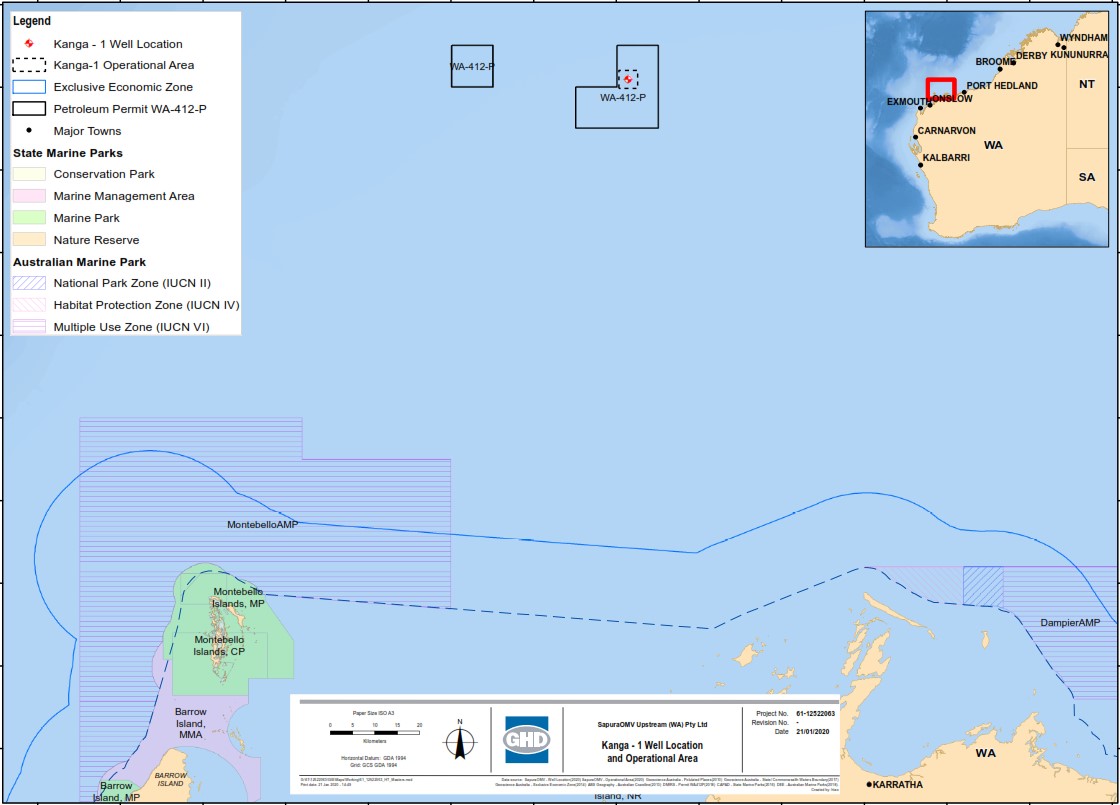 Map of SapuraOMV Kanga-1 site survey; Source: NOPSEMA
