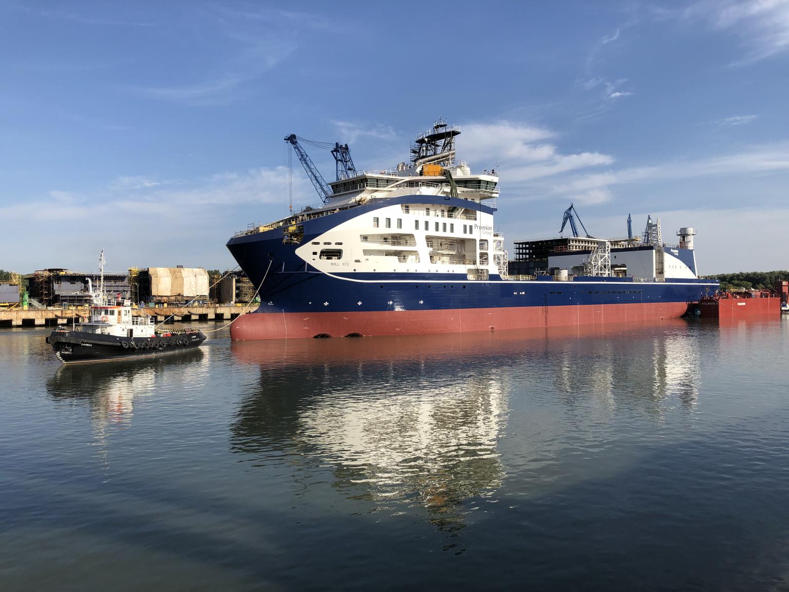 Leonardo da Vinci vessel in water at Vard's shipyard site