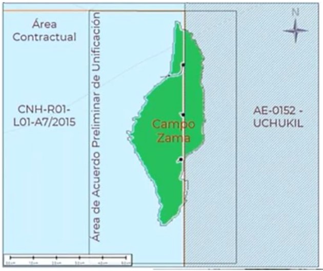 Zama field, Talos block to the left, Pemex block to the right and unification area in the middle; Source: SENER 