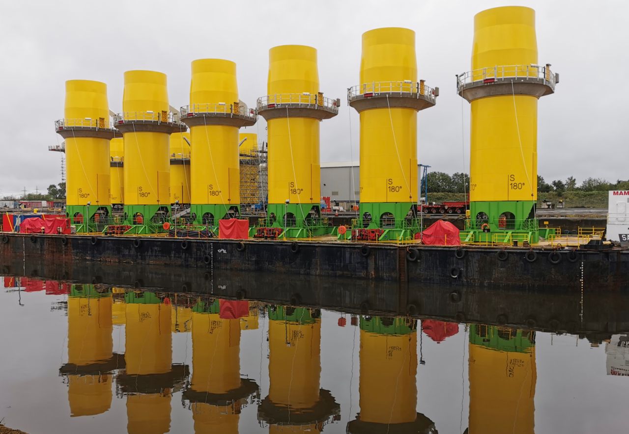 Hornsea Two TPs loaded and lined up at EEW OSB yard
