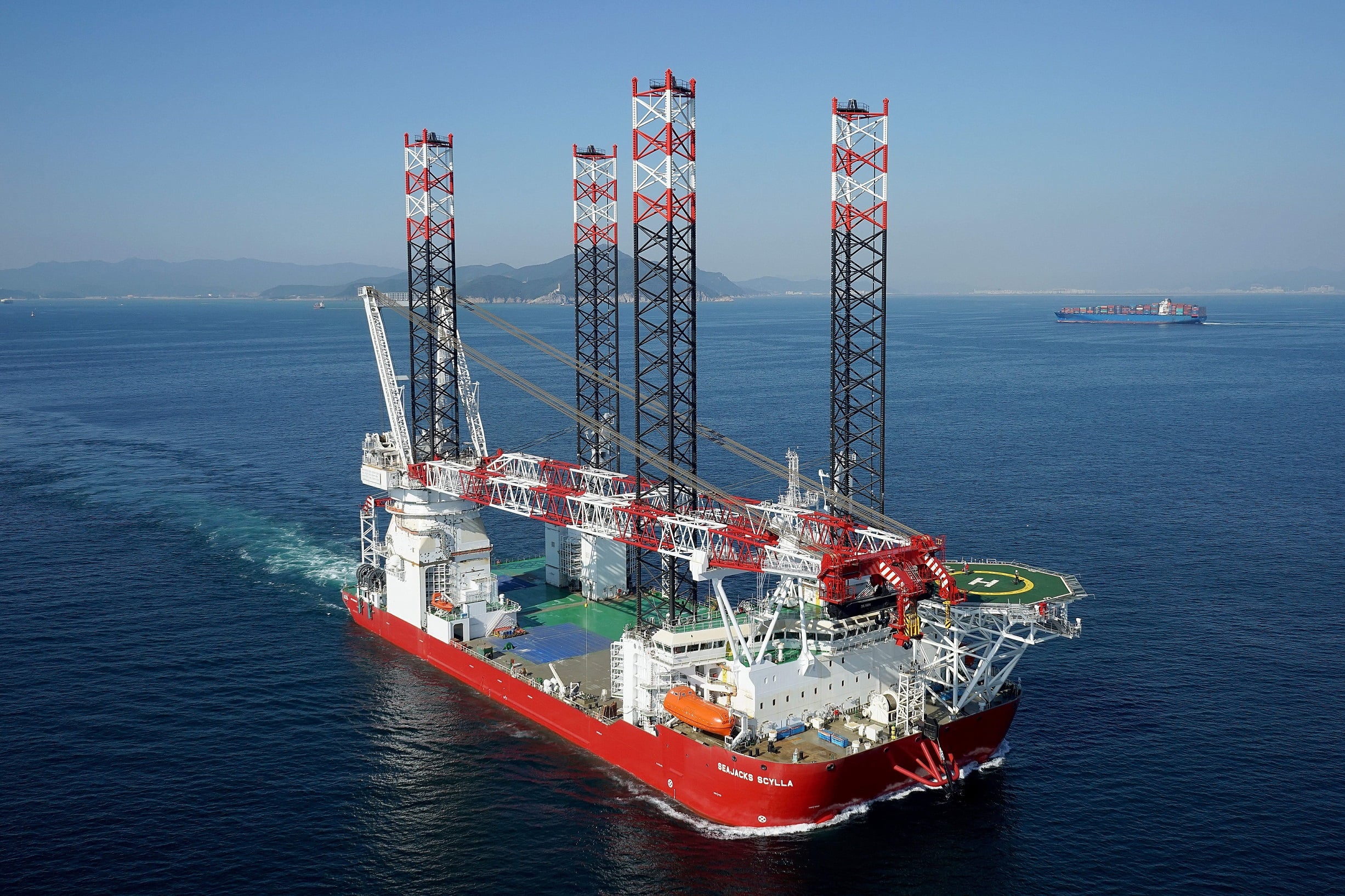 An archive photo of Seajacks Scylla, the vessel now installing jacket foundations at the Moray East offshore wind farm