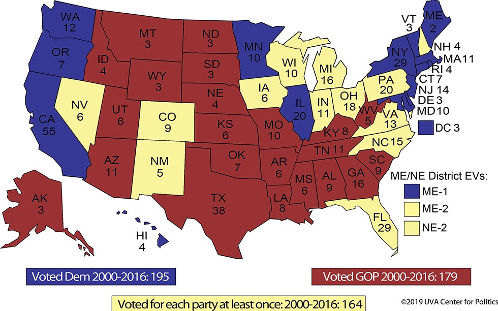 Map of so called "swing states" (in yellow)
