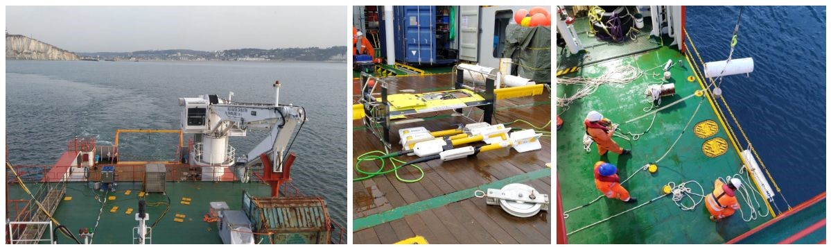 A combination of three photos showing Igeotest's work at the Fecamp site