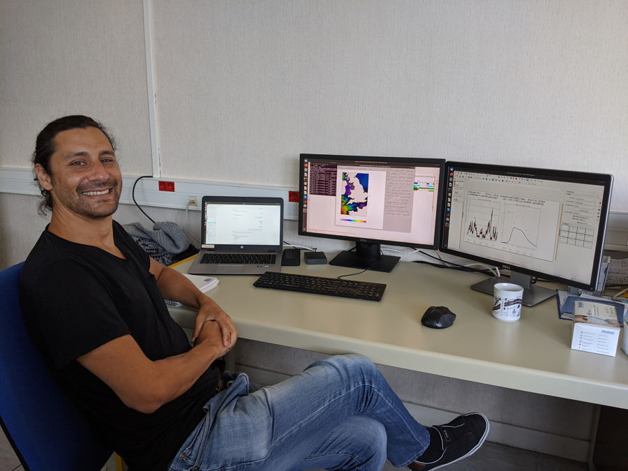 A photo of Matias Alday, Research Engineer at IFREMER, is in charge of the development and validation of the model configuration implemented to build the RESOURCECODE wave hindcast database (Courtesy of EMEC)