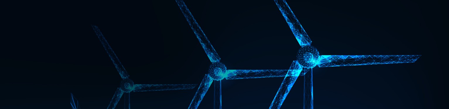 A digital silhouette of wind turbines