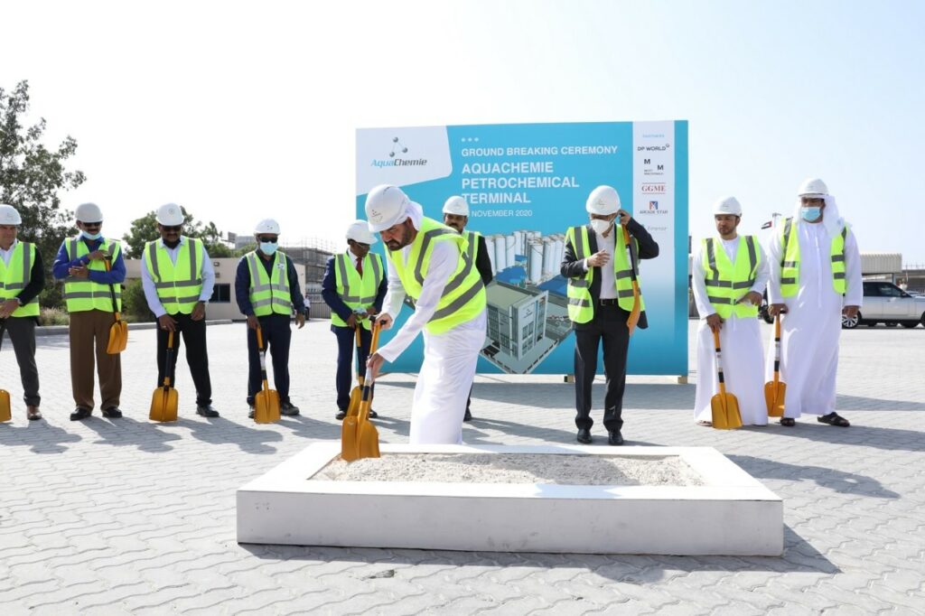Mohammed Al Muallem, CEO & Managing Director, DP World UAE Region and CEO Jafza breaking ground for new AquaChemie terminal 