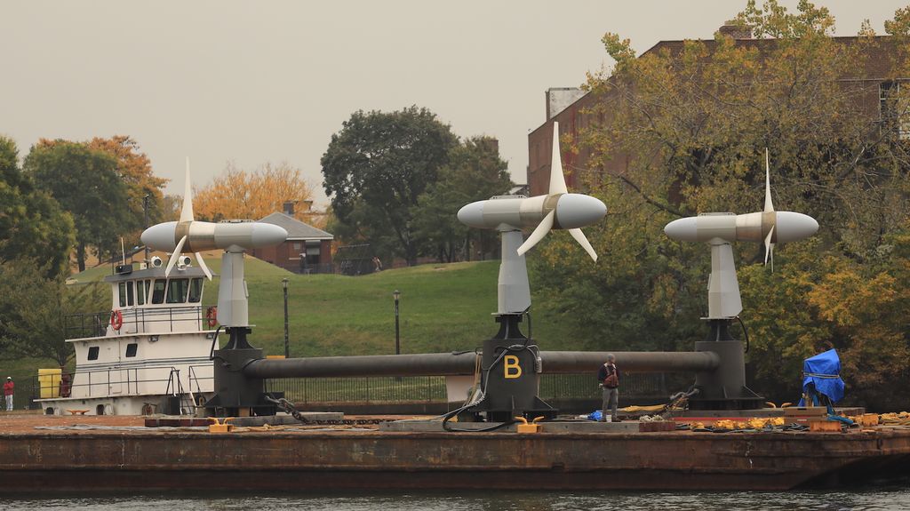 The three turbines before installation into the East River (Courtesy of Verdant Power)