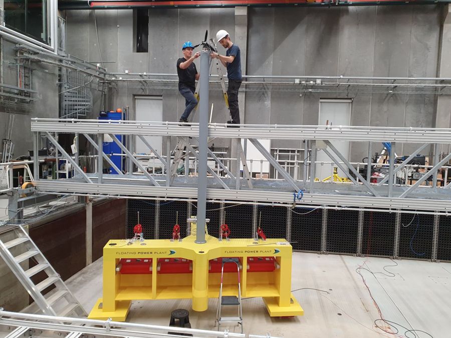 A photo of a scaled P80 platform under tests at Aalborg University (Courtesy of Floating Power Plant)