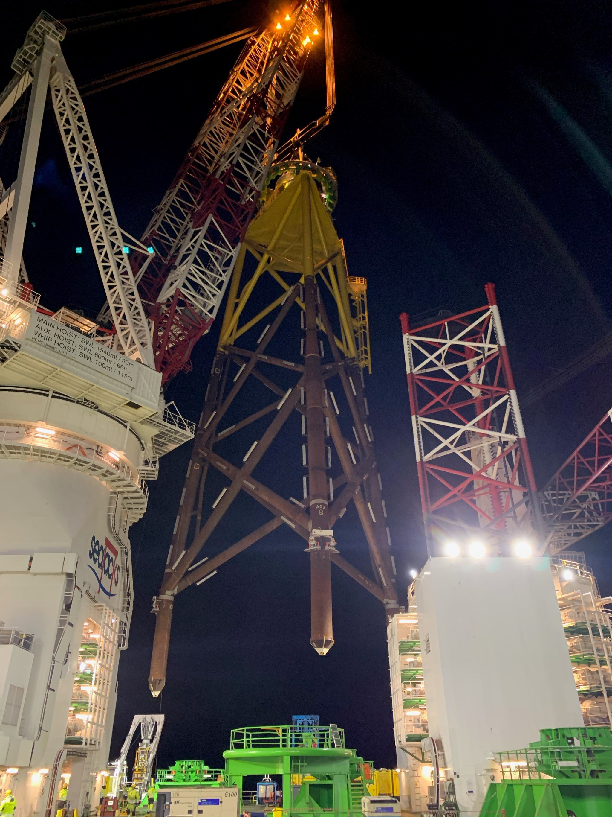 Lifting of the final jacket before installation at the Moray East site