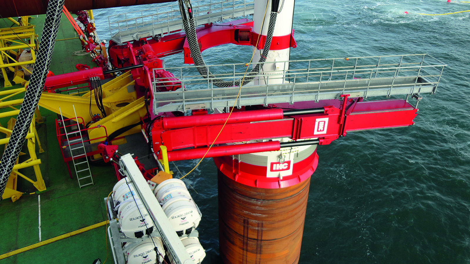 IHC IQIP equipment on board Seajacks Zaratan during XL monopile installation