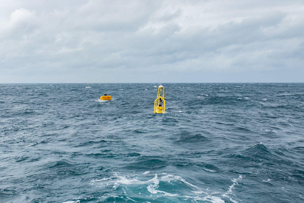 A photo of PB3 PowerBuoy operating in the North Sea for Premier Oil (Courtesy of OPT)