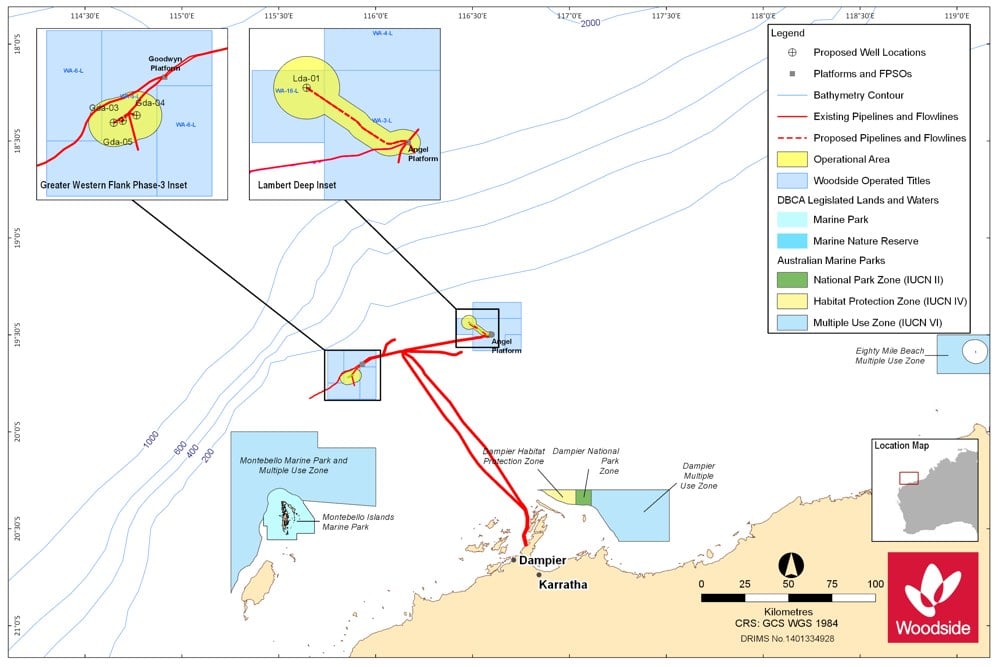 Location of the Greater Western Flank 3 and Lambert Deep fields within the North West Shelf area - Woodside