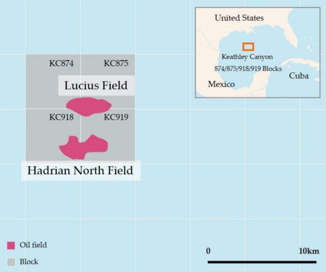 Location Map of Lucius and Hadrian North fields in Gulf of Mexico - Inpex