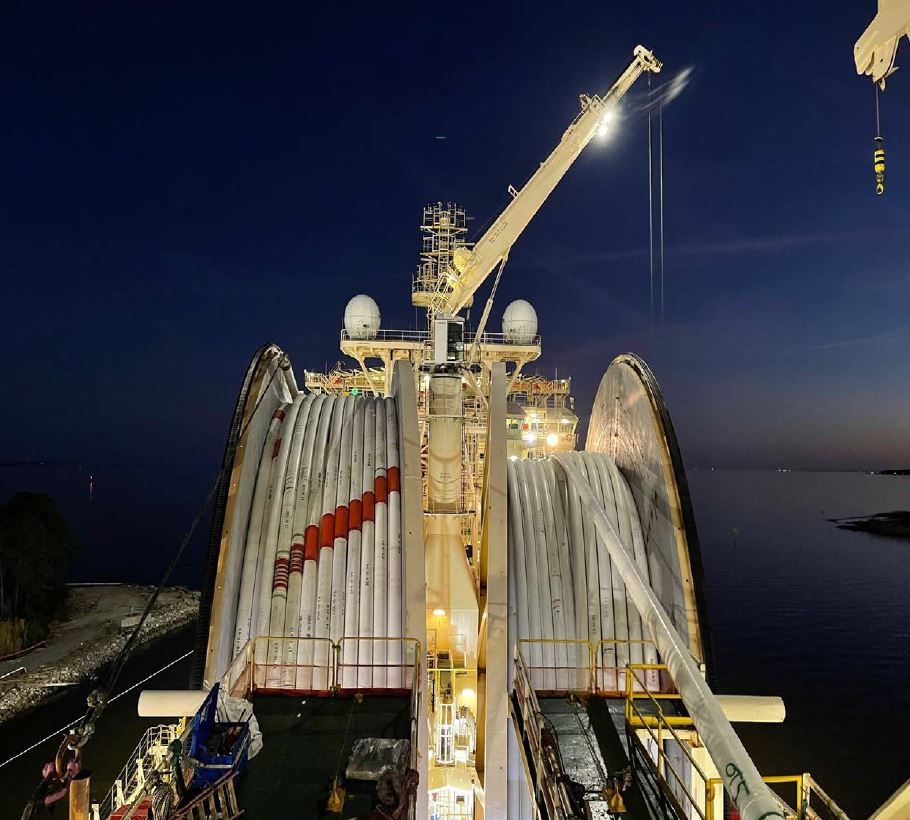 Karish field risers on Deep Blue vessel