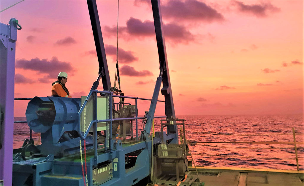 Photo of Feritech core sampling equipment in action off the coast of Africa (Courtesy of Feritech Global)