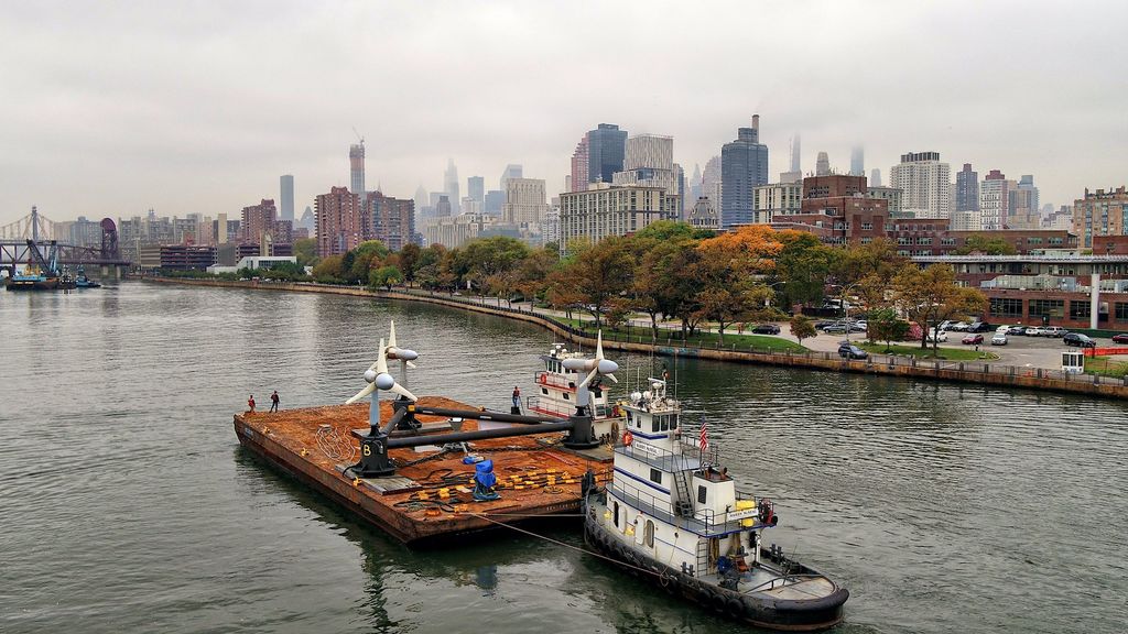 Photo of Verdant Power’s tidal turbines ahead of installation in New York City (Courtesy of Verdant Power)