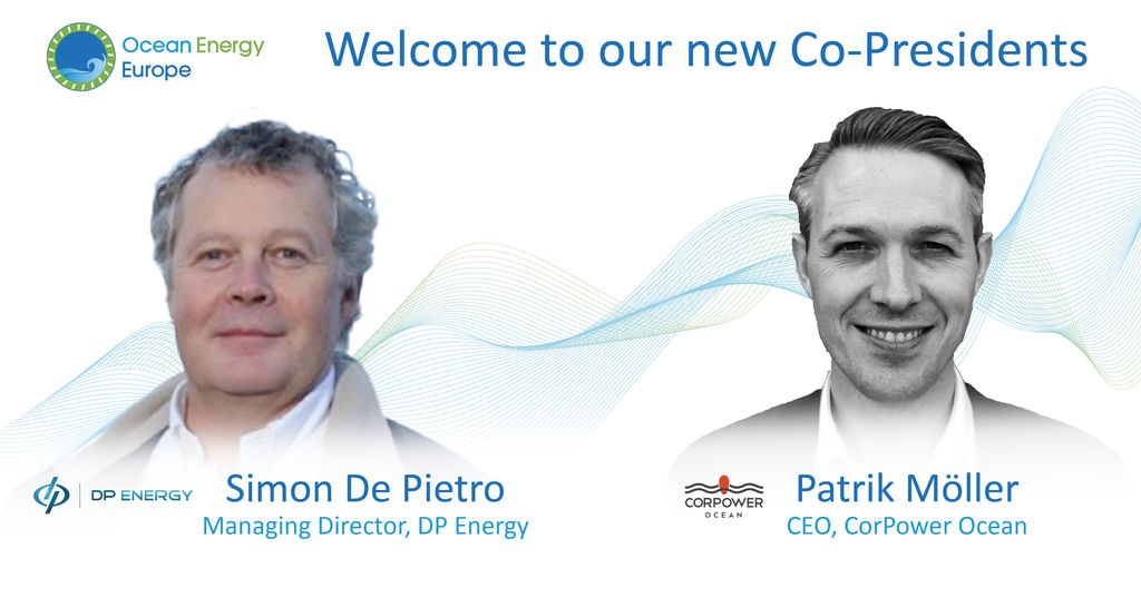 Photo showing Simon De Pietro and Patrik Möller, Ocean Energy Europe's co-presidents (Courtesy of Ocean Energy Europe)