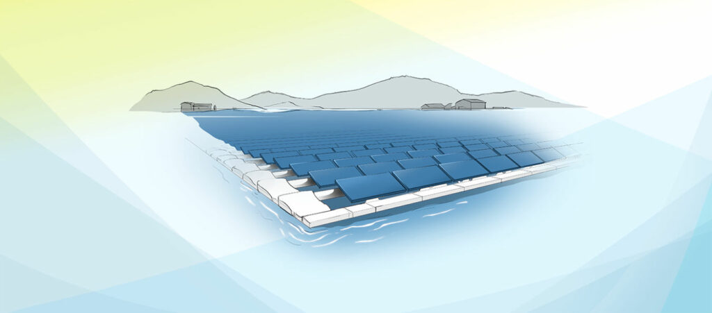 Example of a possible system design for floating PV (Courtesy of Fraunhofer ISE)