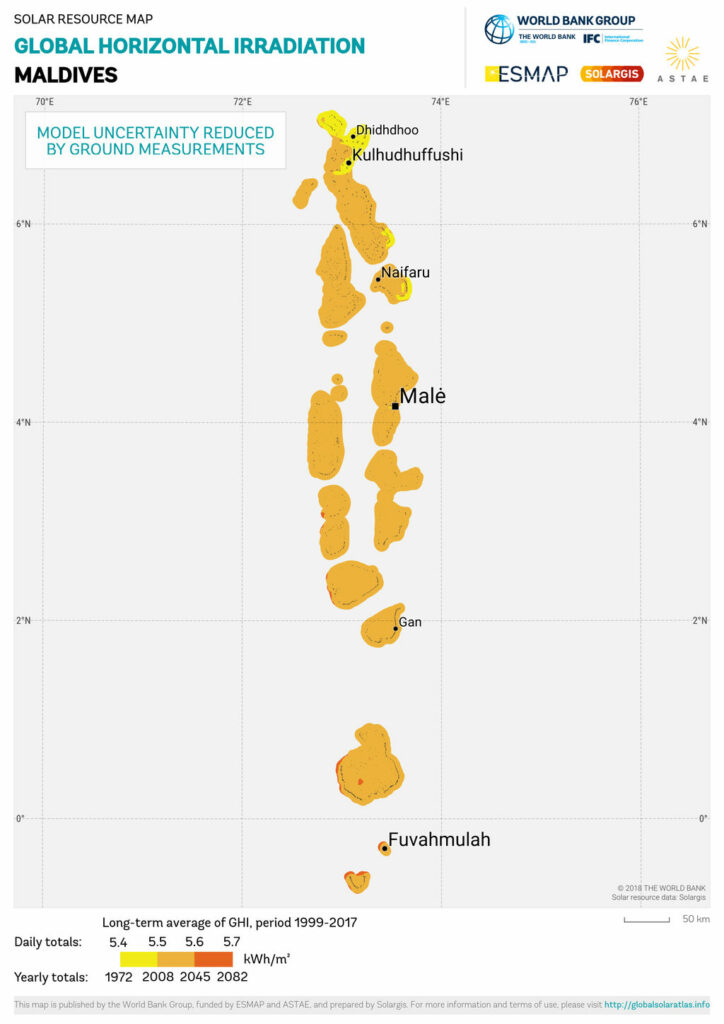 Maldives solar resource map (Courtesy of Innosea)
