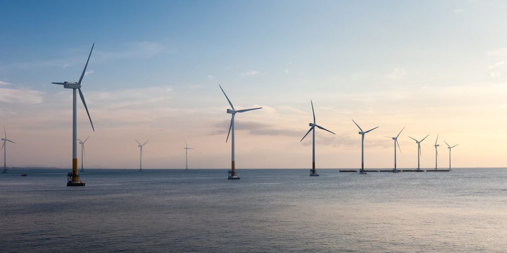A photo of an offshore wind farm