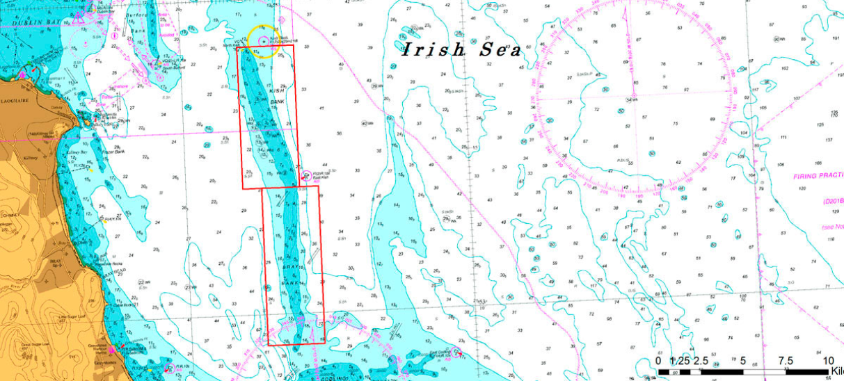 An image mapping RWE's offshore wind farm project site in Ireland