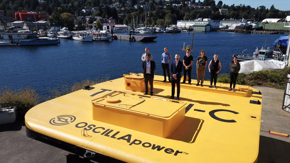Photo showing the the launch of Triton-C wave energy system (Courtesy of Oscilla Power)