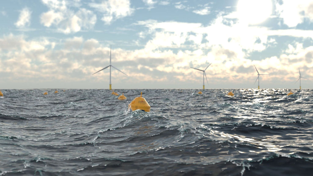 Illustration/CorPower wave energy farm co-located with wind farm (Courtesy of CorPower Ocean)