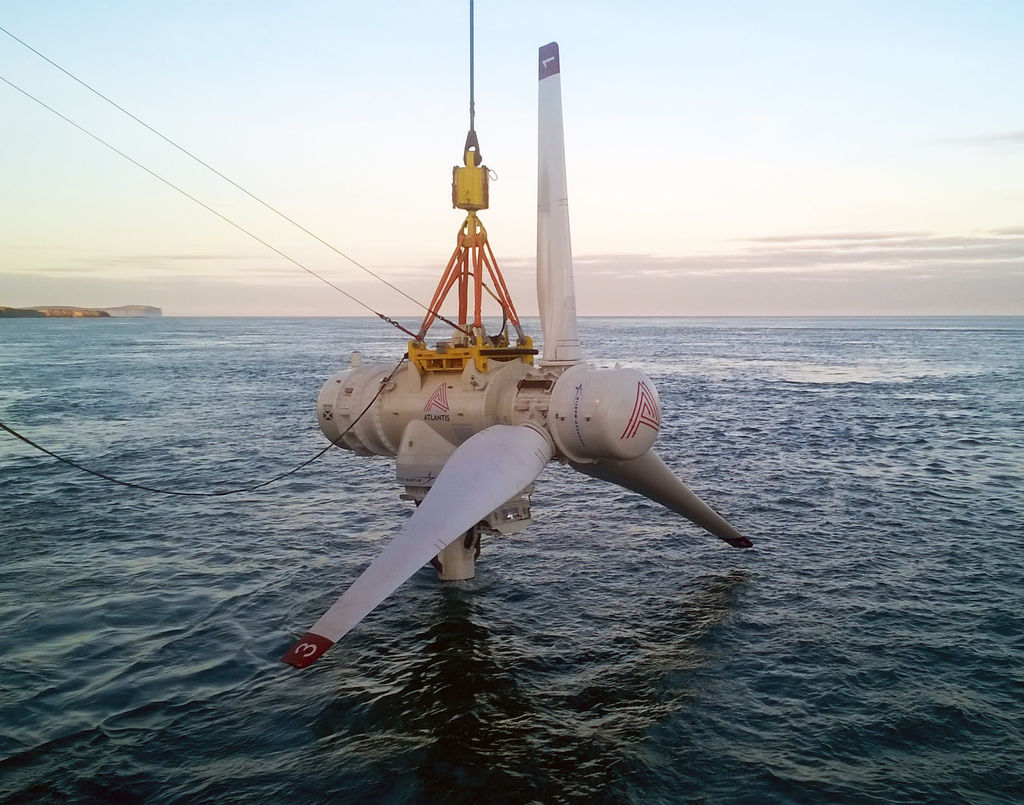 Photo showing SIMEC Atlantis Energy’s AR1500 turbine being installed at MeyGen site in Scotland (Courtesy of SIMEC Atlantis Energy)