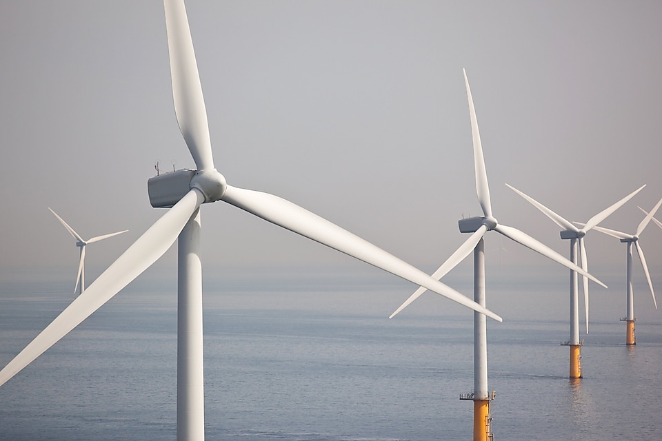 A photo of an offshore wind farm