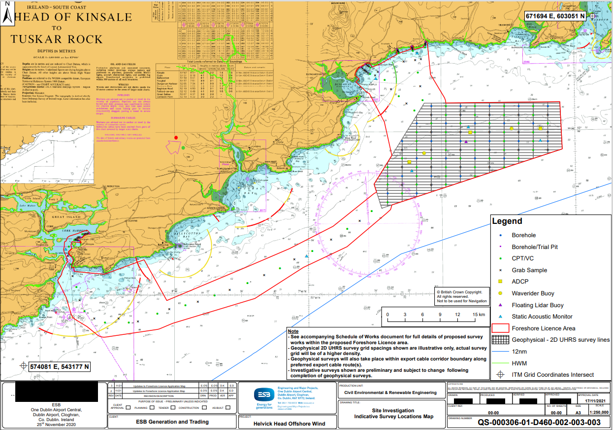 ESB's Helvick Head project map of site survey areas