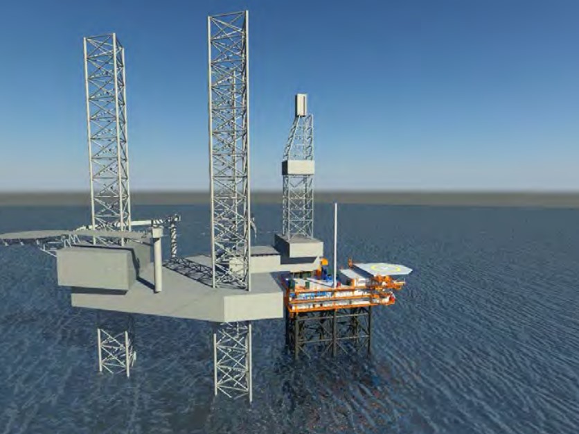 Impression of a drilling platform next to the ONE-Dyas production platform - North Sea