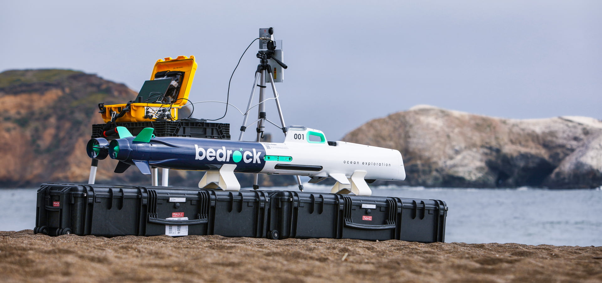 A photo of a Bedrock AUV at a beach