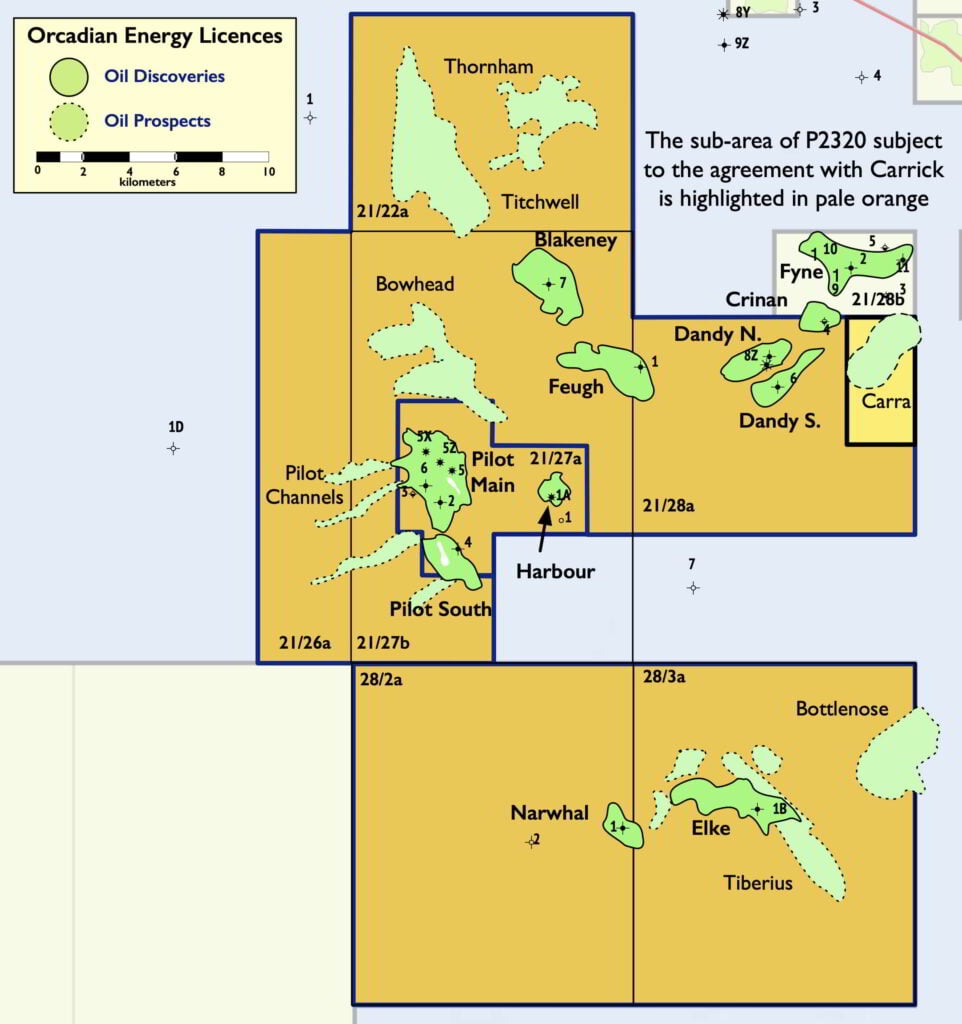 The sub-area of P2320 containing the Carra prospect; Courtesy of Orcadian Energy
