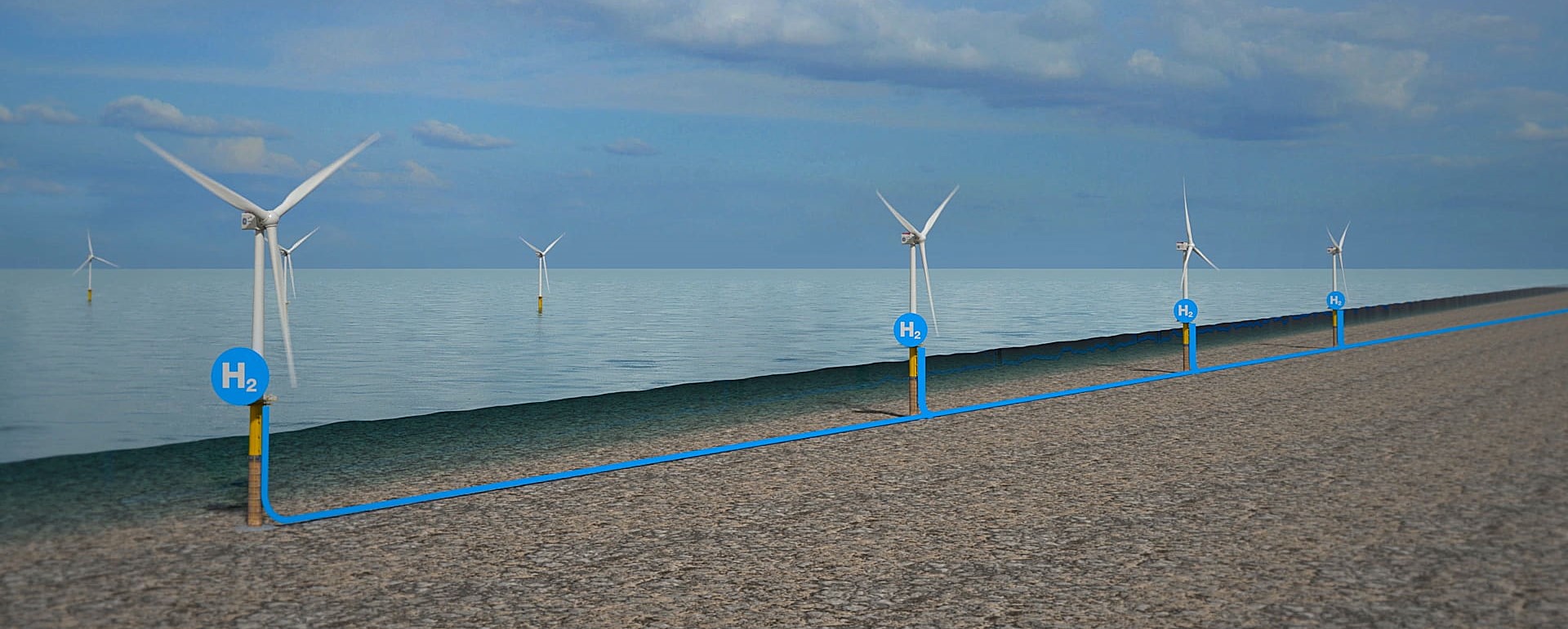 An image illustrating Strohm TCP hydrogen pipeline connection at at offshore wind farm