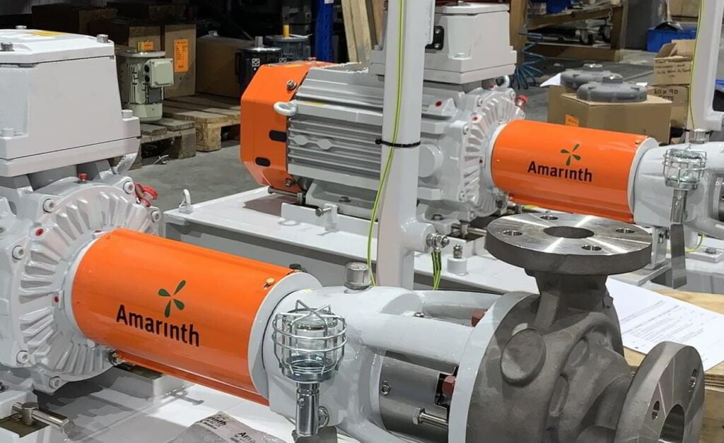 Amarinth API 610 titanium pumps on bespoke baseplates ready for shipment to VWS Westgarth