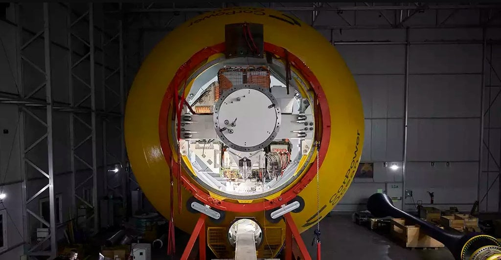 The CorPower C4 wave energy device being prepared for deployment (Courtesy of CorPower Ocean)