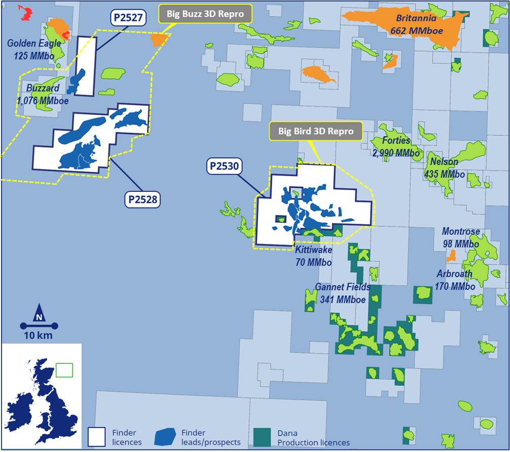 Location map showing P2527, P2528 & P2530 - North Sea