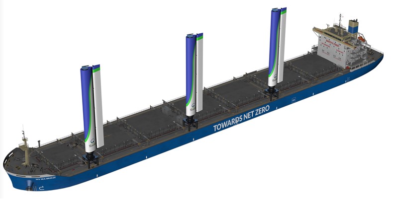 Three AirWing™ systems fitted to a 225m bulk carrier; Image credit: GT Green Technologies