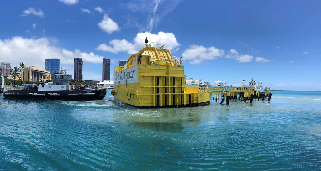 OceanEnergy's OE35 buoy being towed in Hawaii (Courtey of WEDUSEA project)