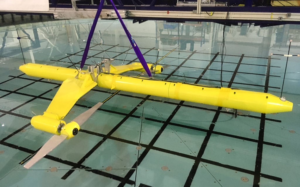 Illustration/Tank testing model of a floating tidal energy turbine developed by Orbital Marine Power, one of the partners in the TIGER project (Courtesy of TIGER project)