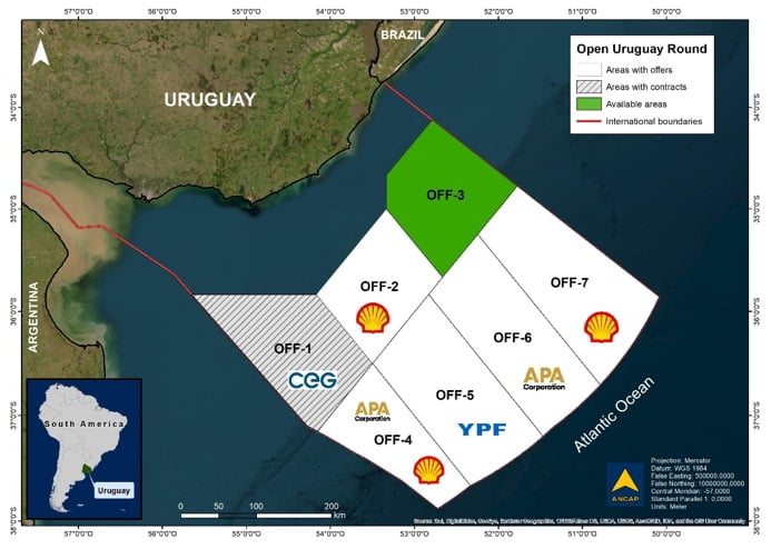 Shell and APA among winners for deepwater oil & gas exploration blocks off Uruguay