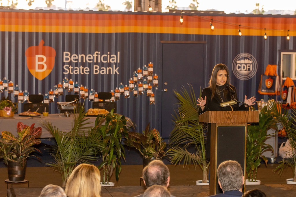 Inna Braverman at the unveiling of the wave power plant (Courtesy of Eco Wave Power)