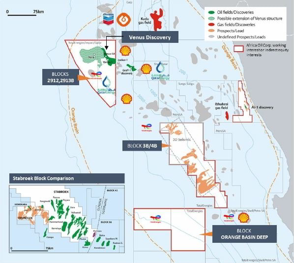 Location map showing Block 3B 4B and other Africa Oil interests in the Orange Basin; Source: Africa Oil