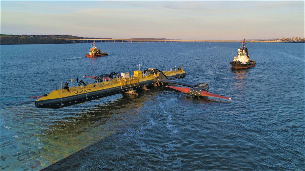 Illustration/Orbital Marine's O2 floating tidal energy turbine (Courtesy of Orbital Marine Power)
